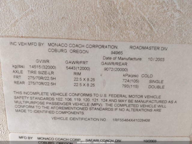 Продаж на аукціоні авто 2004 Roadmaster Rail Monocoque, vin: 1RF55464X41028406, номер лоту: 44953021