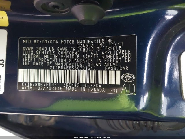 Aukcja sprzedaży 2011 Toyota Corolla S, vin: 2T1BU4EE5BC734313, numer aukcji: 44953035