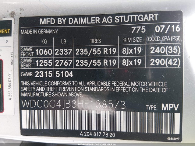 WDC0G4JB3HF138573 Mercedes-Benz GLC 300