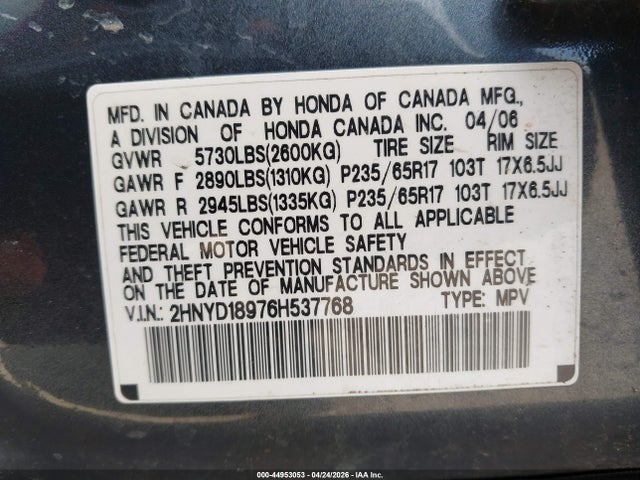 Продаж на аукціоні авто 2006 Acura Mdx, vin: 2HNYD18976H537768, номер лоту: 44953053