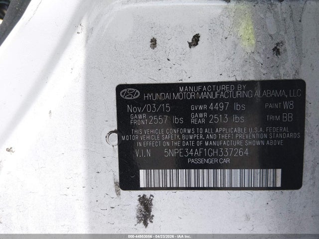 44953056 :رقم المزاد ، 5NPE34AF1GH337264 vin ، 2016 Hyundai Sonata Limited مزاد بيع