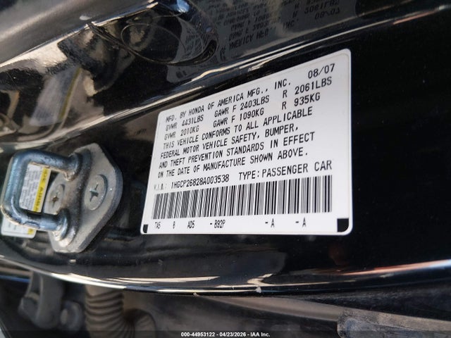 2008 Honda Accord 2.4 Ex-l მანქანა იყიდება აუქციონზე, vin: 1HGCP26828A003538, აუქციონის ნომერი: 44953122