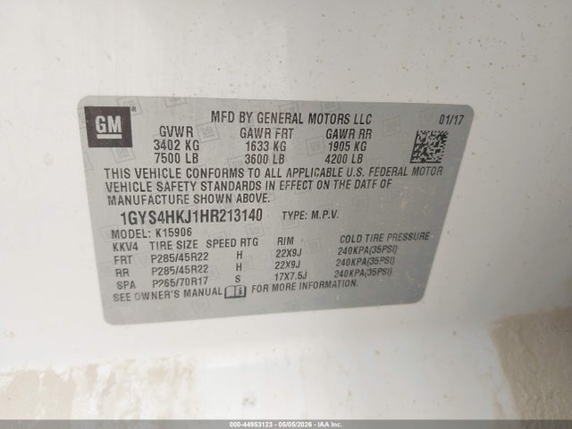 Aukcja sprzedaży 2017 Cadillac Escalade Esv Luxury, vin: 1GYS4HKJ1HR213140, numer aukcji: 44953123