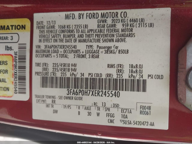 3FA6P0H7XER245540 Ford FUSION SE