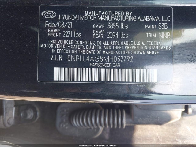 44953165 :رقم المزاد ، 5NPLL4AG8MH032792 vin ، 2021 Hyundai Elantra Se مزاد بيع