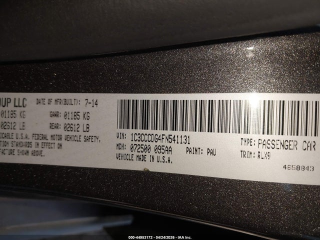 Aukcja sprzedaży 2015 Chrysler 200 S, vin: 1C3CCCDG4FN541131, numer aukcji: 44953172