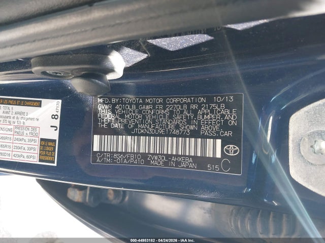 Aukcja sprzedaży 2014 Toyota Prius Two, vin: JTDKN3DU9E1748773, numer aukcji: 44953182