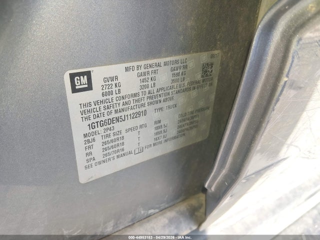 Aukcja sprzedaży 2018 Gmc Canyon Slt, vin: 1GTG6DEN5J1122910, numer aukcji: 44953183