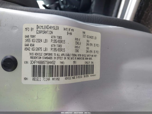 2005 Chrysler Pt Cruiser მანქანა იყიდება აუქციონზე, vin: 3C4FY48B85T504452, აუქციონის ნომერი: 44953187