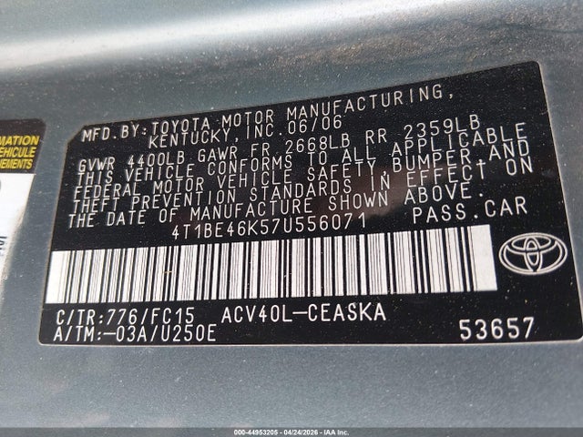 44953205 :رقم المزاد ، 4T1BE46K57U556071 vin ، 2007 Toyota Camry Se مزاد بيع
