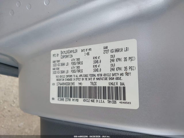 Продажа на аукционе авто 2006 Dodge Dakota Slt, vin: 1D7HW48NX6S601945, номер лота: 44953206