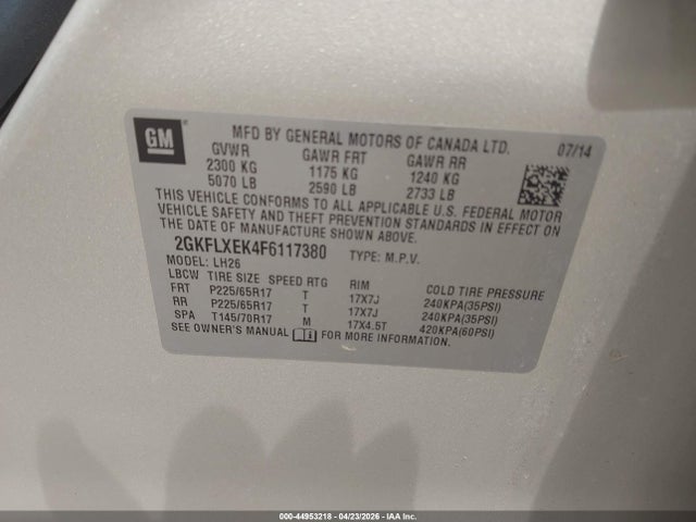 Продажа на аукционе авто 2015 Gmc Terrain Slt-1, vin: 2GKFLXEK4F6117380, номер лота: 44953218