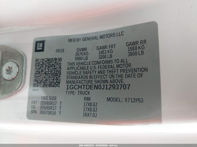 Продаж на аукціоні авто 2018 Chevrolet Colorado Z71, vin: 1GCHTDEN0J1293707, номер лоту: 44953232
