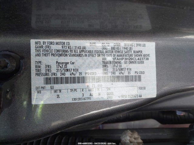 Продаж на аукціоні авто 2012 Ford Focus Sel, vin: 1FAHP3H29CL423738, номер лоту: 44953283