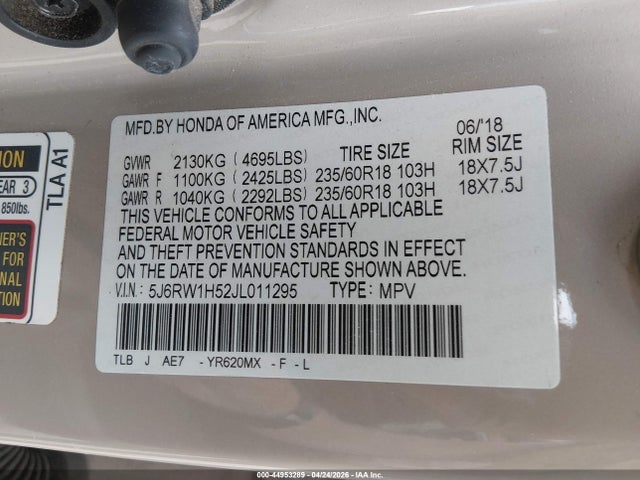 Aukcja sprzedaży 2018 Honda Cr-v Ex, vin: 5J6RW1H52JL011295, numer aukcji: 44953289
