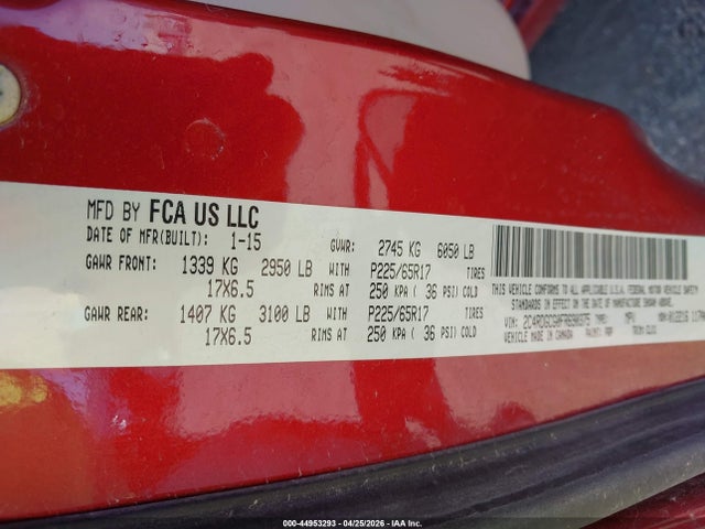 44953293 :رقم المزاد ، 2C4RDGCG0FR690375 vin ، 2015 Dodge Grand Caravan Sxt Plus مزاد بيع
