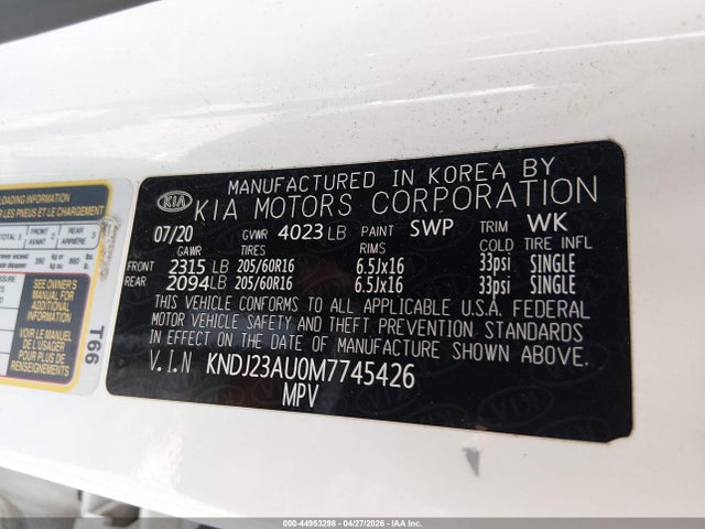 44953298 :رقم المزاد ، KNDJ23AU0M7745426 vin ، 2021 Kia Soul Lx مزاد بيع