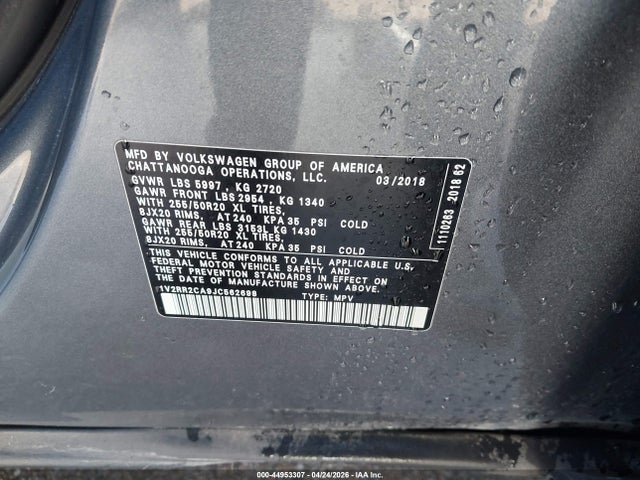 Продажа на аукционе авто 2018 Volkswagen Atlas 3.6l V6 Sel, vin: 1V2RR2CA9JC562698, номер лота: 44953307