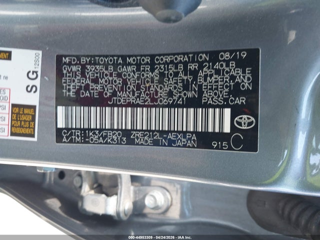 2020 Toyota Corolla Le მანქანა იყიდება აუქციონზე, vin: JTDEPRAE2LJ069741, აუქციონის ნომერი: 44953309