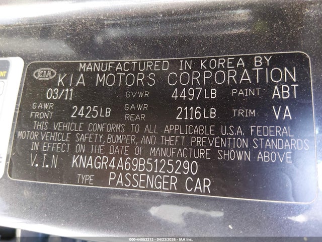 Продаж на аукціоні авто 2011 Kia Optima Sx, vin: KNAGR4A69B5125290, номер лоту: 44953313