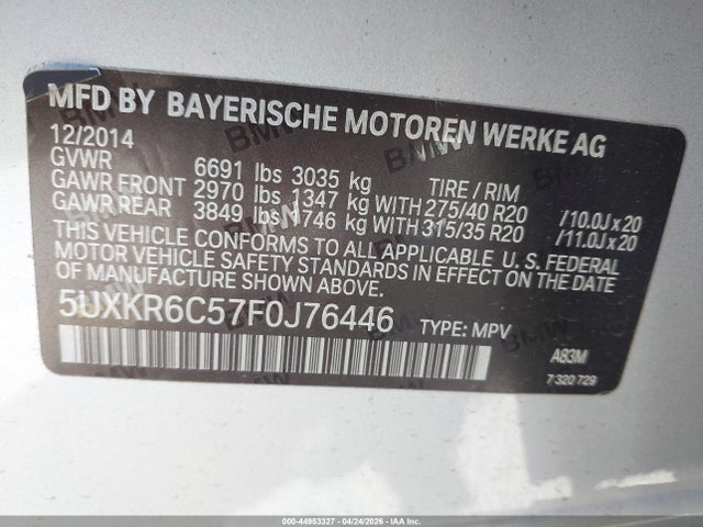 5UXKR6C57F0J76446 BMW X5 Xdrive50i