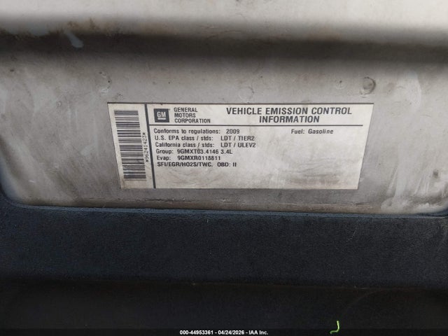 44953361 :رقم المزاد ، 2CKDL33F496241423 vin ، 2009 Pontiac Torrent مزاد بيع