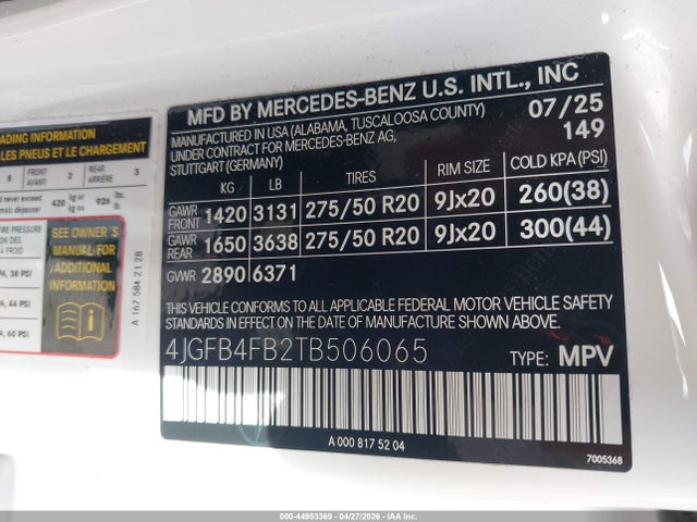 Aukcja sprzedaży 2026 Mercedes-benz Gle 350, vin: 4JGFB4FB2TB506065, numer aukcji: 44953369