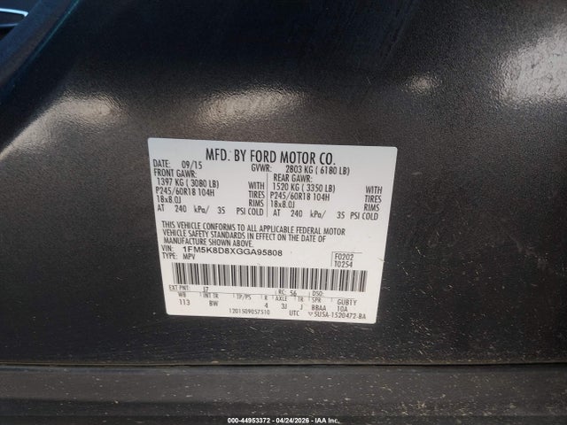 Продаж на аукціоні авто 2016 Ford Explorer Xlt, vin: 1FM5K8D8XGGA95808, номер лоту: 44953372