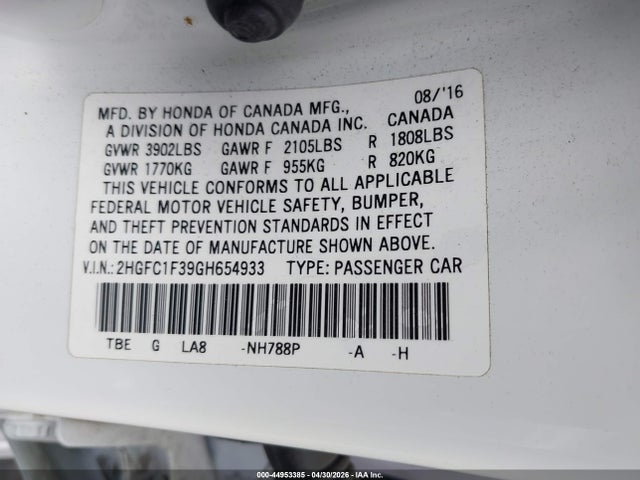 Honda Civic Ex-t 2016 2HGFC1F39GH654933 Image 9