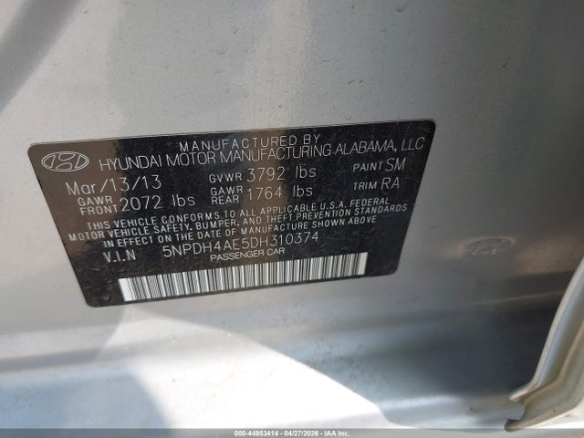 Aukcja sprzedaży 2013 Hyundai Elantra Gls, vin: 5NPDH4AE5DH310374, numer aukcji: 44953414
