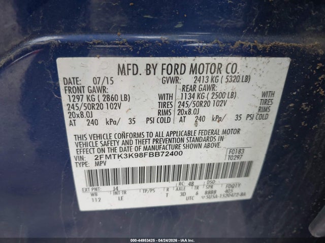 Продаж на аукціоні авто 2015 Ford Edge Titanium, vin: 2FMTK3K98FBB72400, номер лоту: 44953425