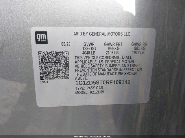 44953470 :رقم المزاد ، 1G1ZD5ST0RF109142 vin ، 2024 Chevrolet Malibu Fwd 1lt مزاد بيع