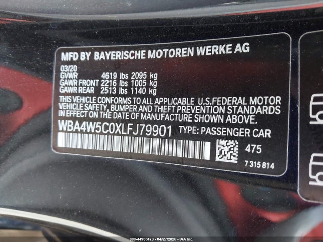2020 Bmw 430i Xdrive მანქანა იყიდება აუქციონზე, vin: WBA4W5C0XLFJ79901, აუქციონის ნომერი: 44953473
