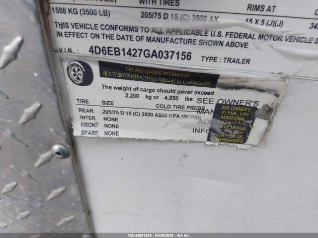 44953489 :رقم المزاد ، 4D6EB1427GA037156 vin ، 2016 Cargo Craft Cargo Trailer 7x14 مزاد بيع