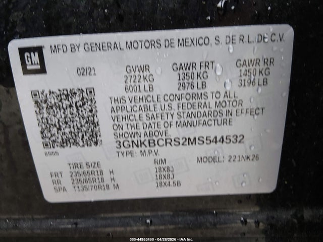 Продаж на аукціоні авто 2021 Chevrolet Blazer Fwd 2lt, vin: 3GNKBCRS2MS544532, номер лоту: 44953490