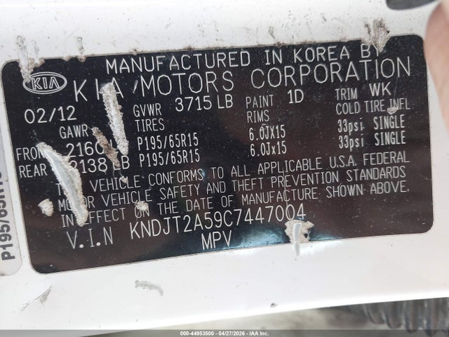 Aukcja sprzedaży 2012 Kia Soul, vin: KNDJT2A59C7447004, numer aukcji: 44953500