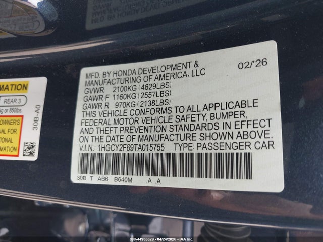 1HGCY2F69TA015755 Honda Accord Hybrid Ex-l