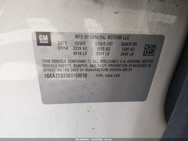 Aukcja sprzedaży 2014 Cadillac Cts Premium, vin: 1G6AZ5S33E0158518, numer aukcji: 44953531