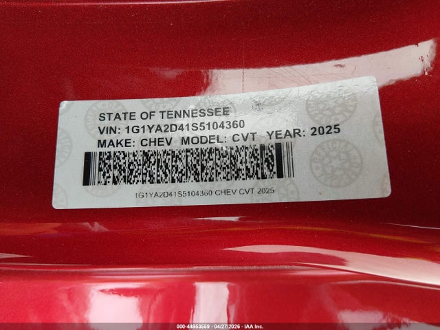 2025 Chevrolet Corvette Stingray Rwd  1lt მანქანა იყიდება აუქციონზე, vin: 1G1YA2D41S5104360, აუქციონის ნომერი: 44953559