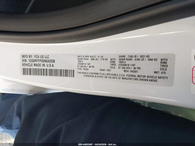 1C6SRFFP0SN542038 RAM 1500 Big Horn 4x4 5&#039;7 Box