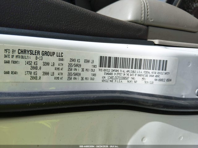 Продажа на аукционе авто 2013 Dodge Durango Crew, vin: 1C4RDJDG7DC698507, номер лота: 44953594