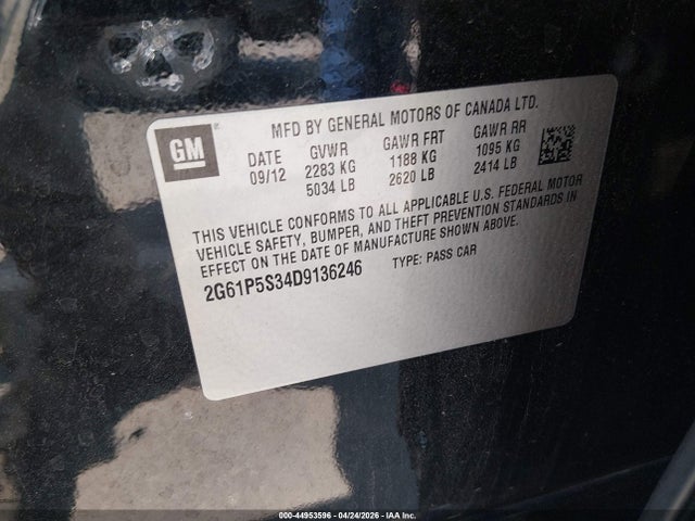 2013 Cadillac Xts Luxury მანქანა იყიდება აუქციონზე, vin: 2G61P5S34D9136246, აუქციონის ნომერი: 44953596
