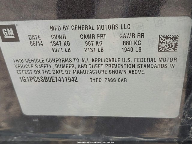 Aukcja sprzedaży 2014 Chevrolet Cruze 1lt Auto, vin: 1G1PC5SB0E7411942, numer aukcji: 44953609