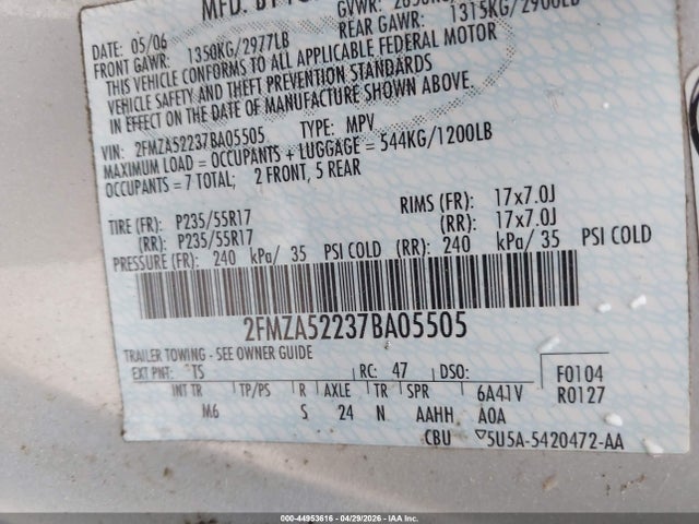 Продажа на аукционе авто 2007 Ford Freestar Sel, vin: 2FMZA52237BA05505, номер лота: 44953616