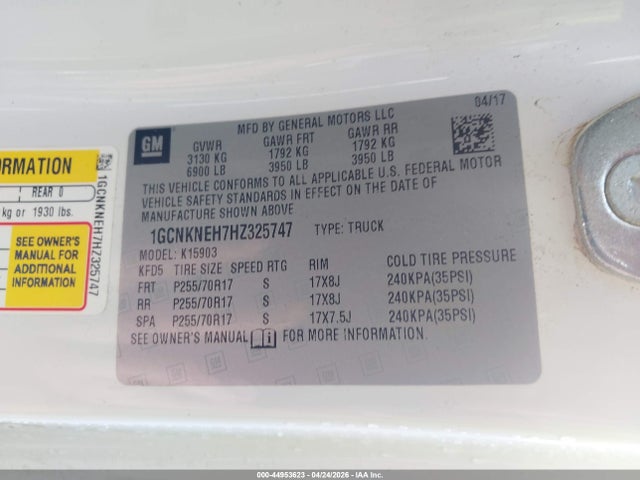 Aukcja sprzedaży 2017 Chevrolet Silverado 1500 Wt, vin: 1GCNKNEH7HZ325747, numer aukcji: 44953623