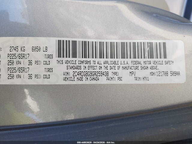 Продажа на аукционе авто 2016 Dodge Grand Caravan Se, vin: 2C4RDGBG9GR259438, номер лота: 44953629