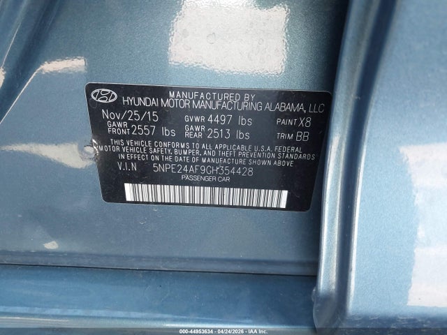 5NPE24AF9GH354428 Hyundai SONATA SE