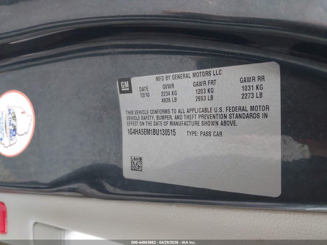 Aukcja sprzedaży 2011 Buick Lucerne Cx, vin: 1G4HA5EM1BU130515, numer aukcji: 44953662