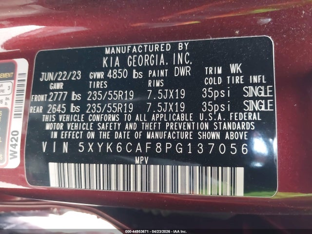 2023 Kia Sportage X-line მანქანა იყიდება აუქციონზე, vin: 5XYK6CAF8PG137056, აუქციონის ნომერი: 44953671