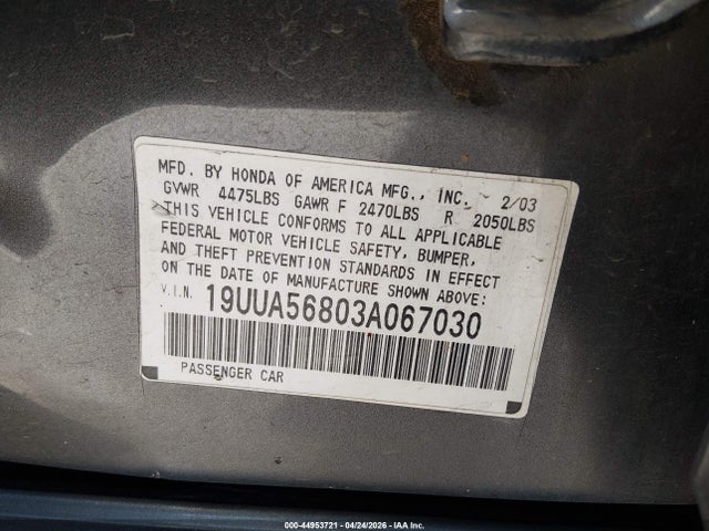 Aukcja sprzedaży 2003 Acura Tl 3.2 Type S, vin: 19UUA56803A067030, numer aukcji: 44953721
